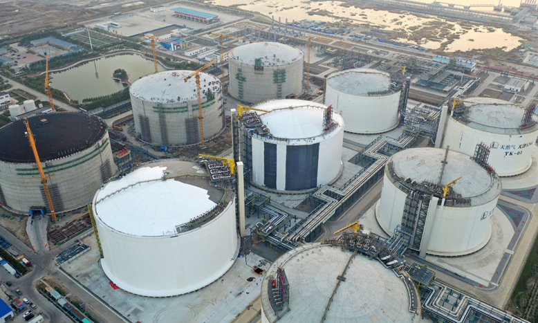 10月19日拍攝的建設中的中石化天津液化天然氣（LNG）接收站（無人機照片）。新華社記者 趙子碩 攝