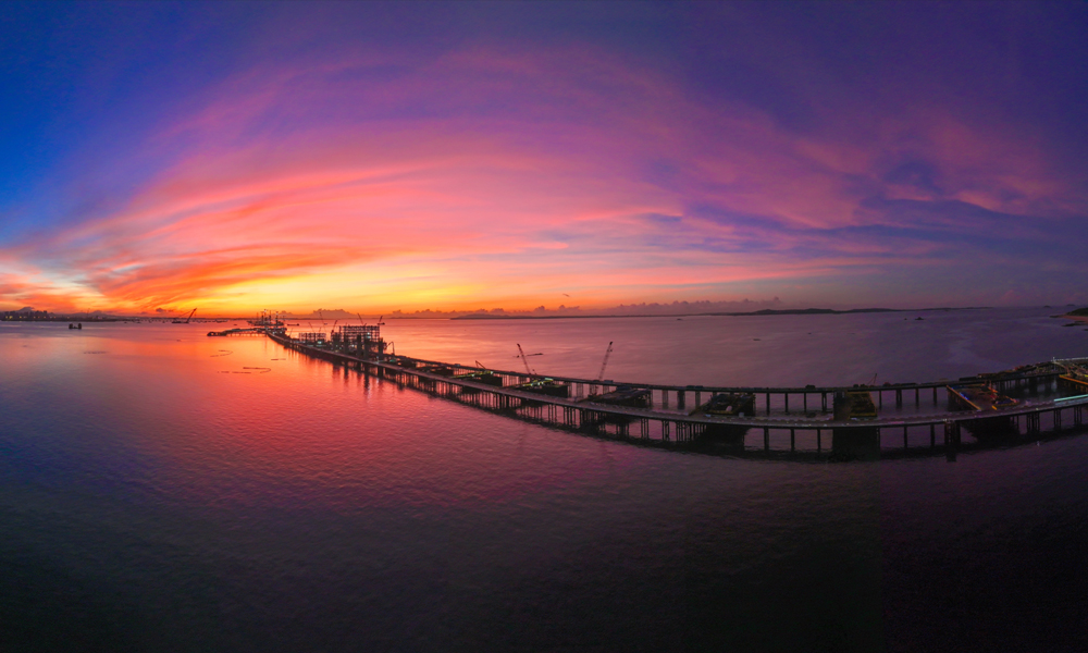 近日拍攝的廈金大橋（廈門段）建設(shè)現(xiàn)場。