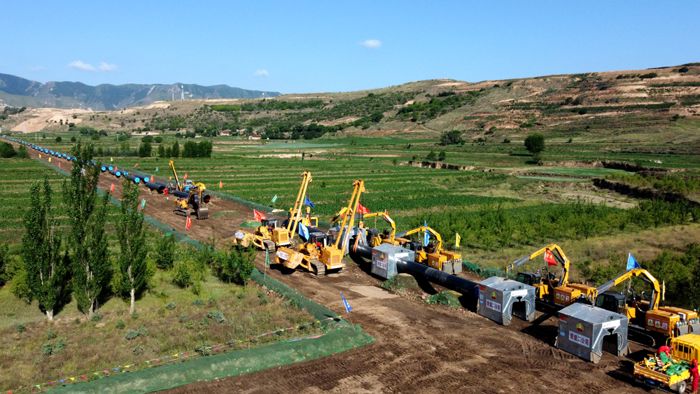 近日拍攝的西氣東輸三線中衛至棗陽段工程建設現場。